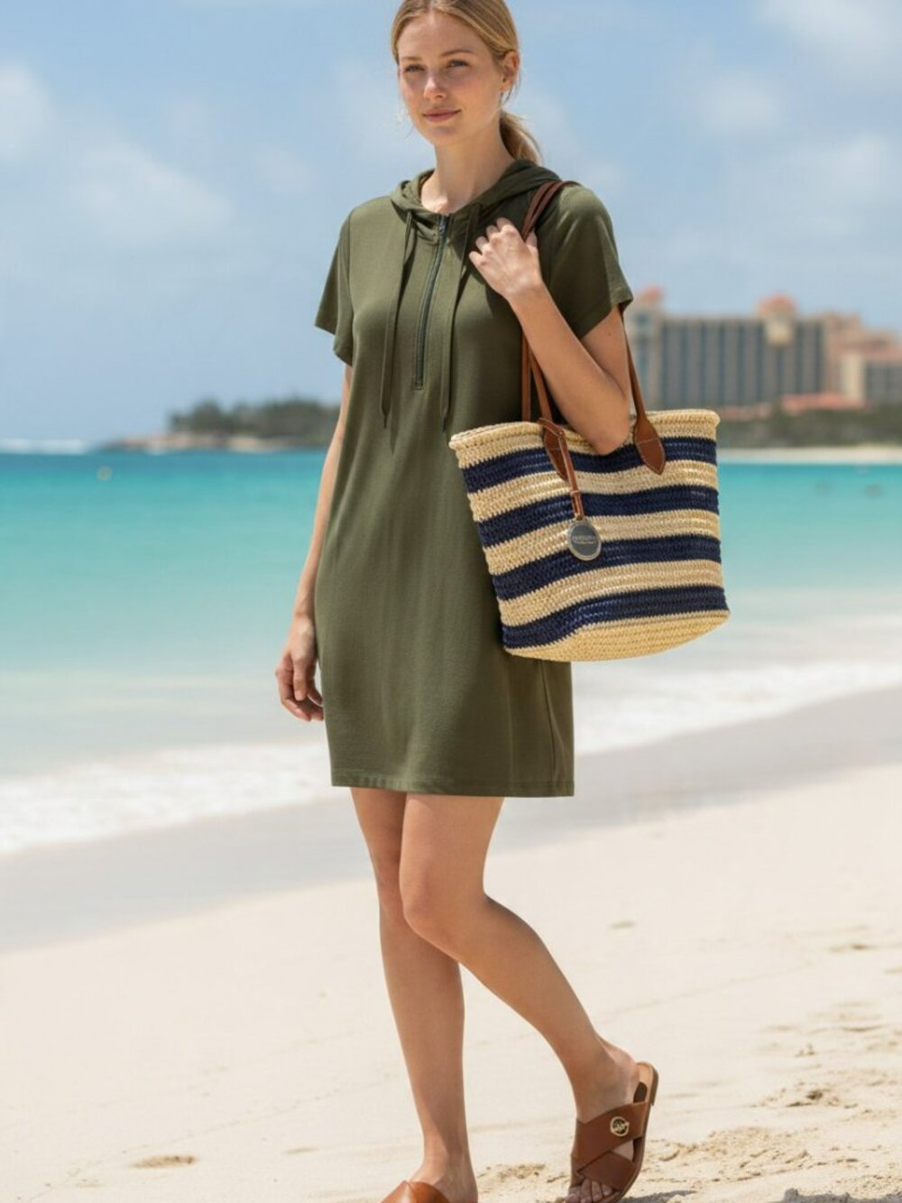 Cable & Gauge Olive Green Hooded Swim Cover Up Medium